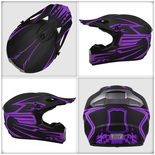 TIANDU Youth Kids Motocross Helmet DOT Approved, Adult ATV Dirt Bike Off-Road Full Face Motorcycle Helmet with Goggles Gloves Mask for Boys Girls,Lightweight Breathable for Riding (Purple, Small) - Image 2