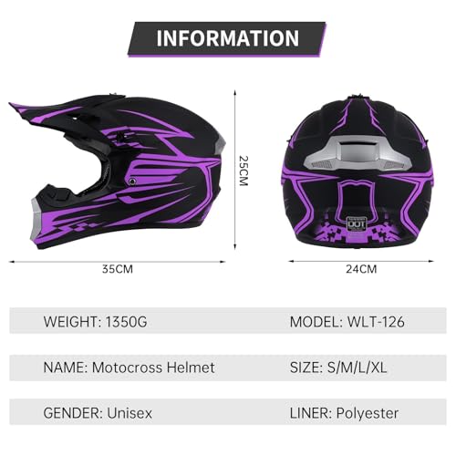 TIANDU Youth Kids Motocross Helmet DOT Approved, Adult ATV Dirt Bike Off-Road Full Face Motorcycle Helmet with Goggles Gloves Mask for Boys Girls,Lightweight Breathable for Riding (Purple, Small) - Image 5