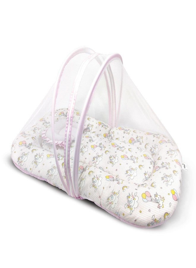 Nuluv Baby Mosquito Net Set, Foldable and Breathable Net, Zip Closure, Full Protection from Mosquitoes and Insects, 100% Cotton, Lightweight and Portable, for Babies up to 9 Months, Unicorn Design - Image 1