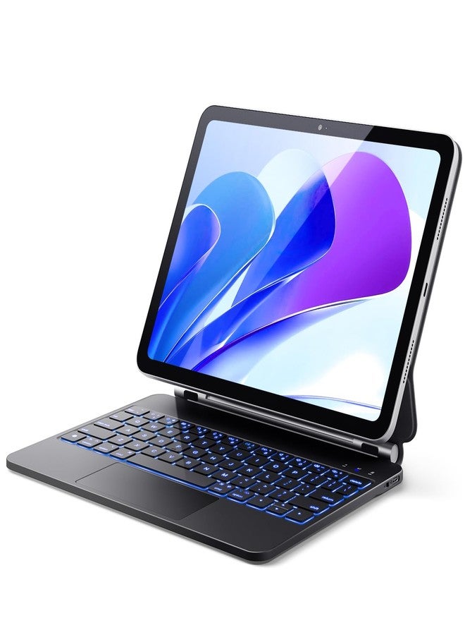 GreenLaw جراب GreenLaw لجهاز iPad من الجيل الحادي عشر (A16، 2025) / العاشر (2022) مع لوحة مفاتيح، وحامل لوحة مفاتيح بتصميم سحري، وإضاءة خلفية بسبعة ألوان، وسطح مقاوم للبقع، ولوحة لمس متعددة اللمس، لون أسود أوبسيديان - Image 1