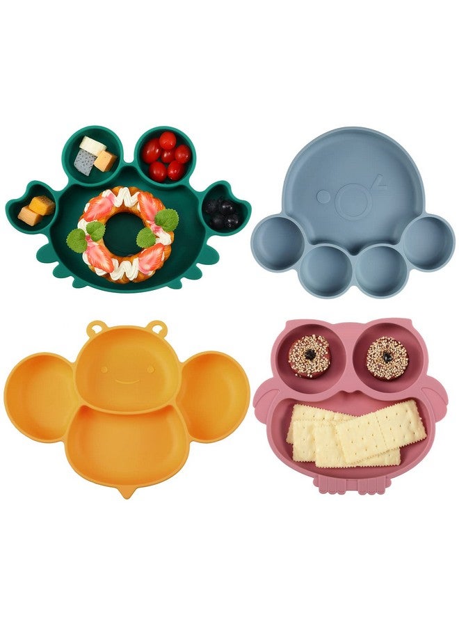 Maxdot 4 Pcs Silicone Baby Plates Toddler Suction Plates Divided Baby Dishes Cute Animal Kids Plates For Toddlers Baby Feeding Eating Supplies Microwave And Dishwasher Safe 4 Designs - Image 1