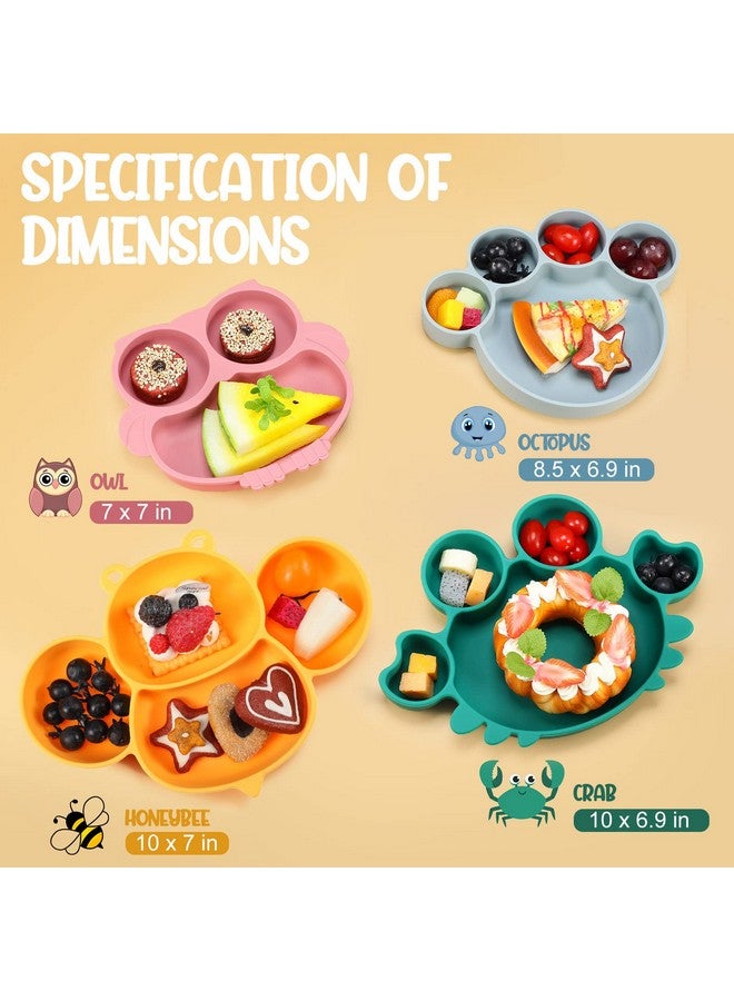 Maxdot 4 Pcs Silicone Baby Plates Toddler Suction Plates Divided Baby Dishes Cute Animal Kids Plates For Toddlers Baby Feeding Eating Supplies Microwave And Dishwasher Safe 4 Designs - Image 2