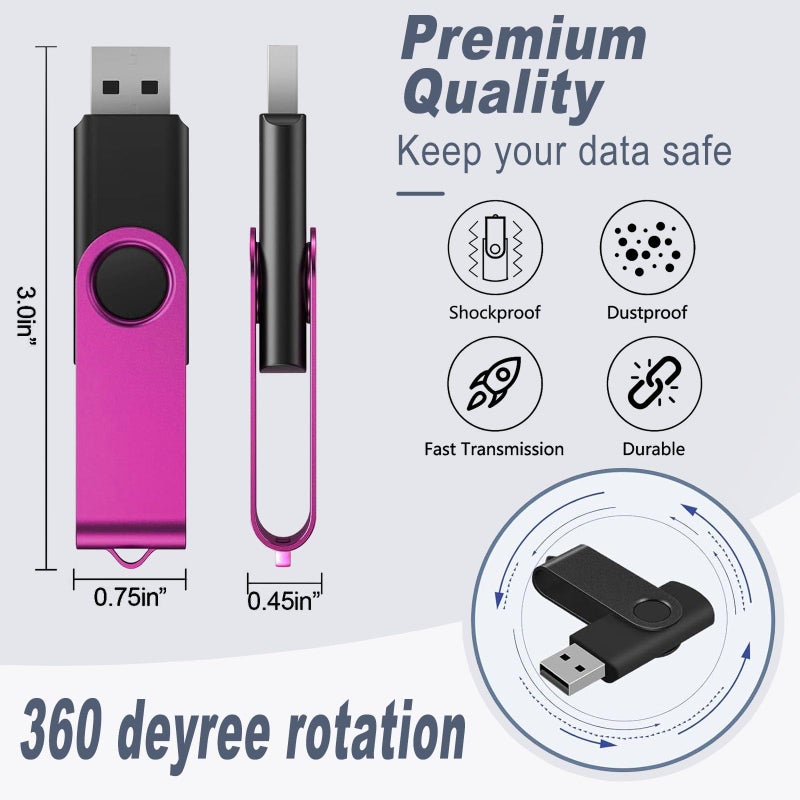 TATMOHIK محرك فلاش USB سعة 2 جيجابايت - عبوة 10 قطع - محركات أقراص USB 2.0 بتصميم دوار مع مؤشر LED - محركات أقراص فلاش سعة 2 جيجابايت - عبوة متعددة الألوان - Image 5