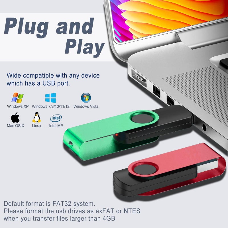 TATMOHIK محرك فلاش USB سعة 2 جيجابايت - عبوة 10 قطع - محركات أقراص USB 2.0 بتصميم دوار مع مؤشر LED - محركات أقراص فلاش سعة 2 جيجابايت - عبوة متعددة الألوان - Image 3