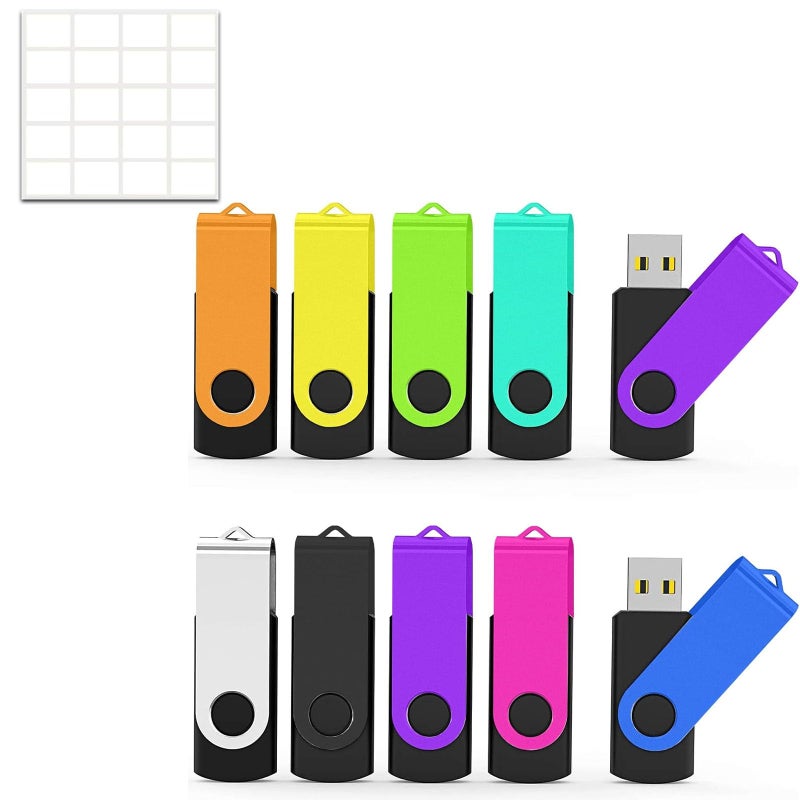 TATMOHIK محرك فلاش USB سعة 2 جيجابايت - عبوة 10 قطع - محركات أقراص USB 2.0 بتصميم دوار مع مؤشر LED - محركات أقراص فلاش سعة 2 جيجابايت - عبوة متعددة الألوان - Image 1