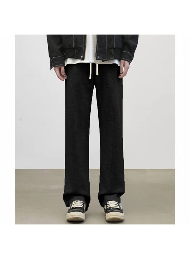 Dingfengbaoluo American Style Curved Blade Casual Pants Men Autumn Flared Trendy Straight Loose Sports Sweatpants Yuo10 Black 3XL - Image 1