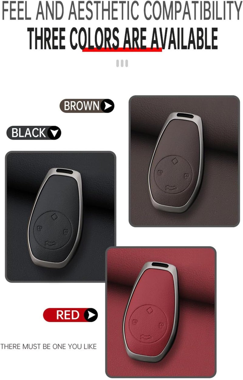 حافظة مفاتيح السيارة من ، تناسب طرازات Leapmotor T03 S01 C11 C01، مصنوعة من سبيكة الزنك والجلد، مزودة بـ 4 أزرار، لونها بني. - Image 5