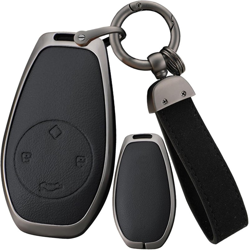 حافظة مفاتيح السيارة من ، تناسب طرازات Leapmotor T03 S01 C11 C01، مصنوعة من سبيكة الزنك والجلد، مزودة بـ 4 أزرار، لونها بني. - Image 1