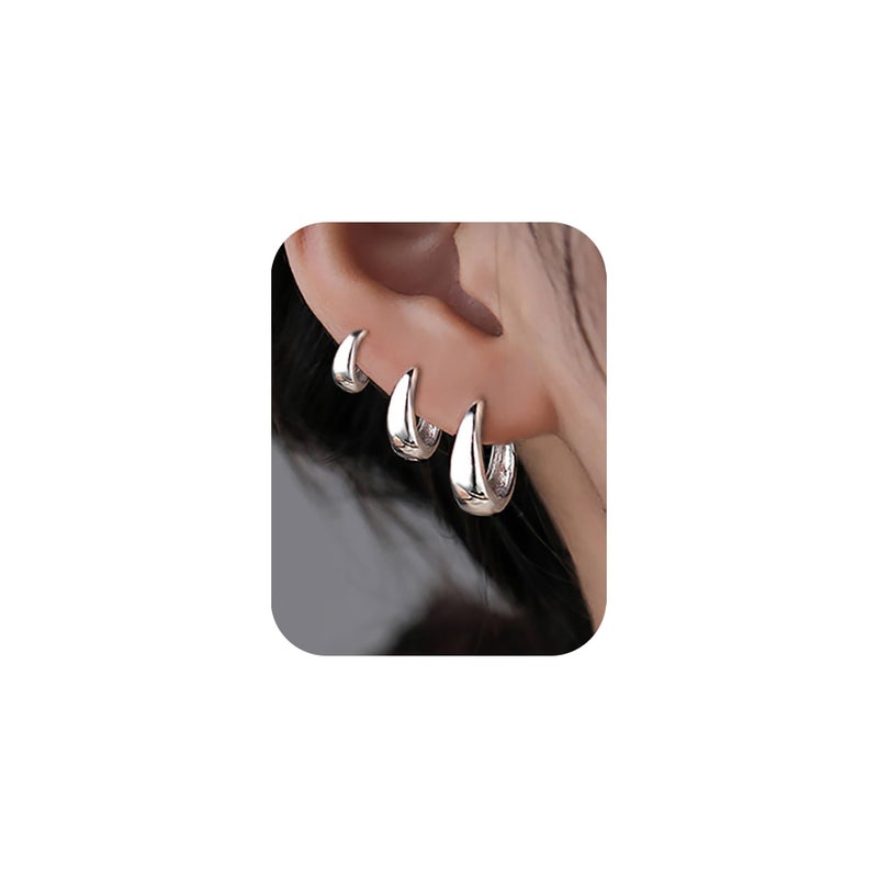 PANSHI  3Pairs Sterling Silver Hoop Earrings Set for Women Trendy Huggie Dainty Earring Jewelry for Women Teens (Silver - 3 Pairs) - Image 1