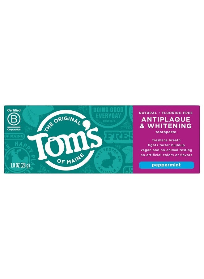 تومز أوف ماين معجون أسنان تومز أوف مين، خالي من الفلورايد، مضاد للبلاك ومبيض، حجم مناسب للسفر، بنكهة النعناع، عبوة من 12 قطعة، 1 أونصة - Image 1