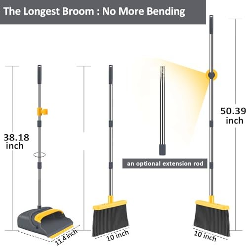 kelamayi Upgrade Broom and Dustpan Set, Broom with Dustpan Combo Set, Self-Cleaning with Dustpan Teeth, Indoor&Outdoor Sweeping, Stand Up Broom and Dustpan (Gray&Yellow) - Image 2