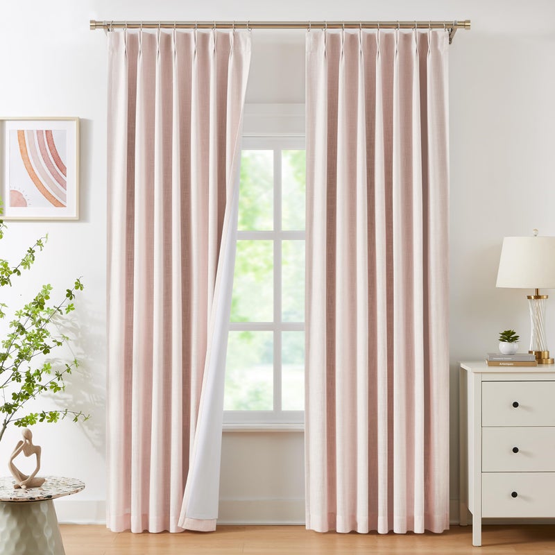 WEST LAKE Pink Bailey Pinch Pleated Window Curtain Panels with Full Blackout Liner 84 Inches Long,Rustic Textured Drapes for Bedroom,Modern Window Treatment for Girls Room,40" Wx84 Lx2 - Image 1