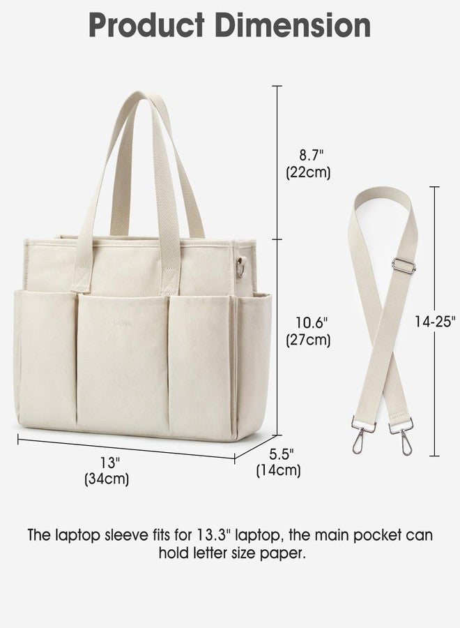 جي4فري حقيبة قماشية من G4Free مزودة بجيوب، حقيبة عمل متوسطة الحجم بسحاب للنساء (بيج) - Image 4