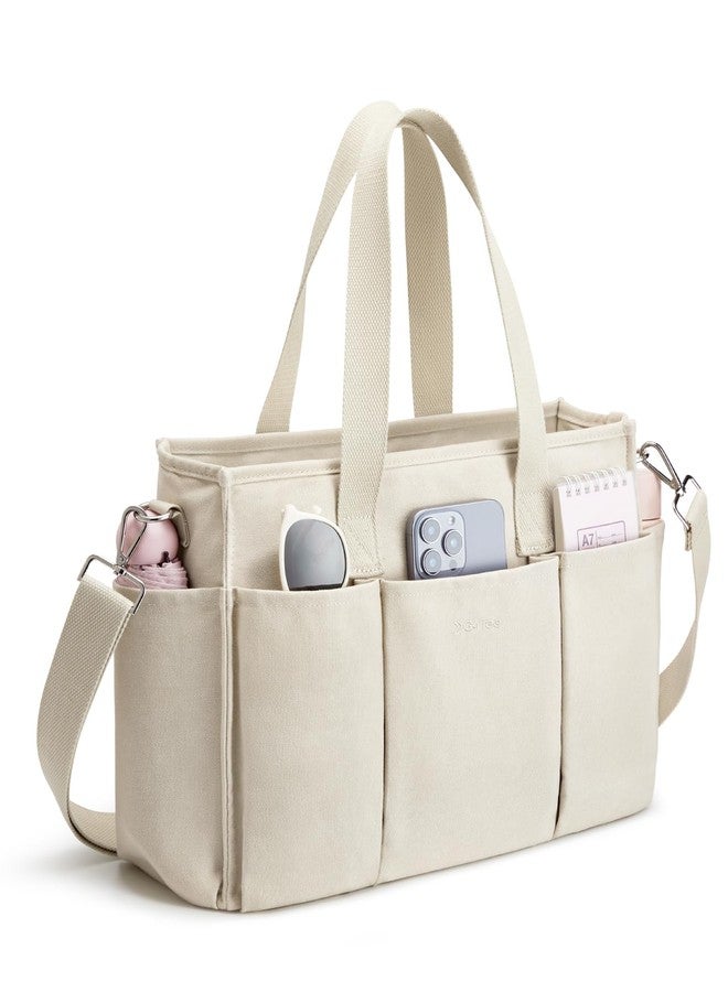 جي4فري حقيبة قماشية من G4Free مزودة بجيوب، حقيبة عمل متوسطة الحجم بسحاب للنساء (بيج) - Image 1