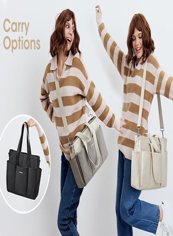 جي4فري حقيبة قماشية من G4Free مزودة بجيوب، حقيبة عمل متوسطة الحجم بسحاب للنساء (بيج) - Image 5