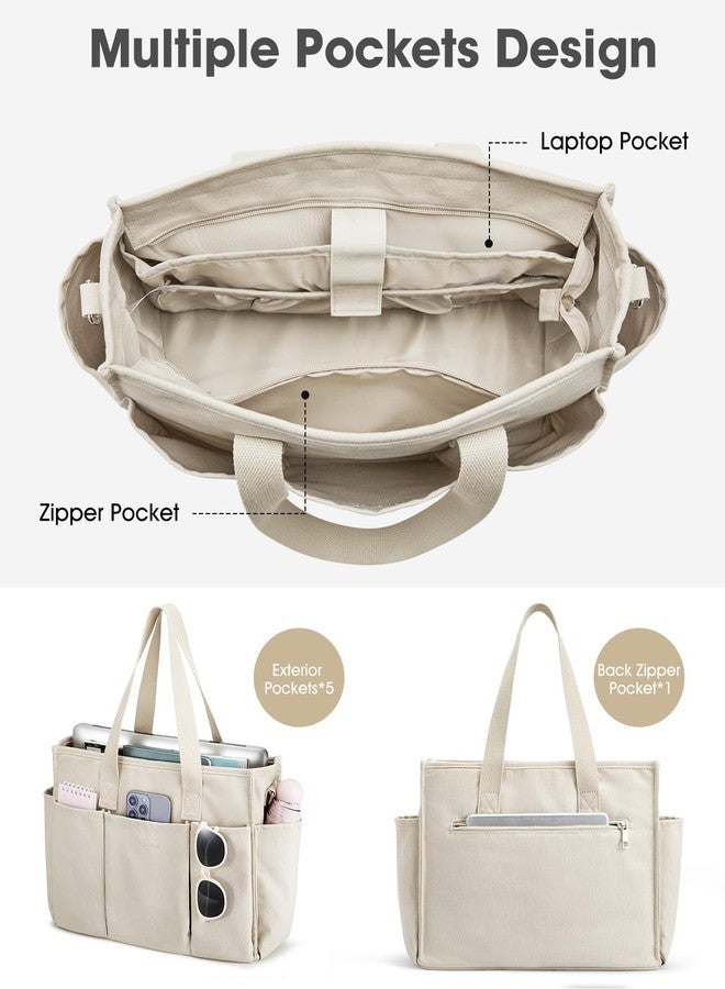 جي4فري حقيبة قماشية من G4Free مزودة بجيوب، حقيبة عمل متوسطة الحجم بسحاب للنساء (بيج) - Image 2