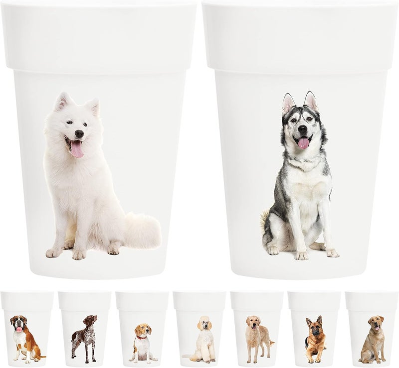 Youngever 18 Pack 12 Ounce Plastic Kids Juice Tumblers, Unbreakable Drinking Glasses, Plastic Cups, Reusable | Stackable | NO BPA | Top-rack Dishwasher Safe (Dog Theme) - Image 1