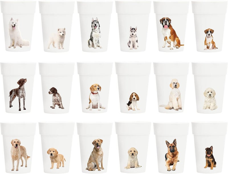 Youngever 18 Pack 12 Ounce Plastic Kids Juice Tumblers, Unbreakable Drinking Glasses, Plastic Cups, Reusable | Stackable | NO BPA | Top-rack Dishwasher Safe (Dog Theme) - Image 3
