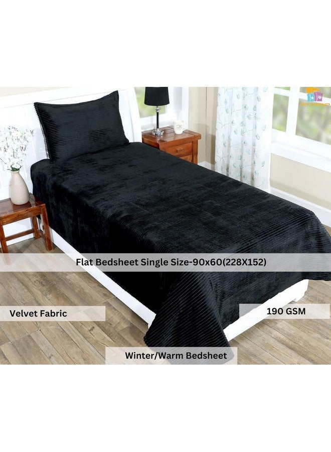 RD TREND 190 GSM Flannel Warm bedsheets for Winter Single Flat Size (60x90 Inches) with 1 Pillow Cover Size (18x28 Inches) Color- Black Pattern-Striped - Image 2