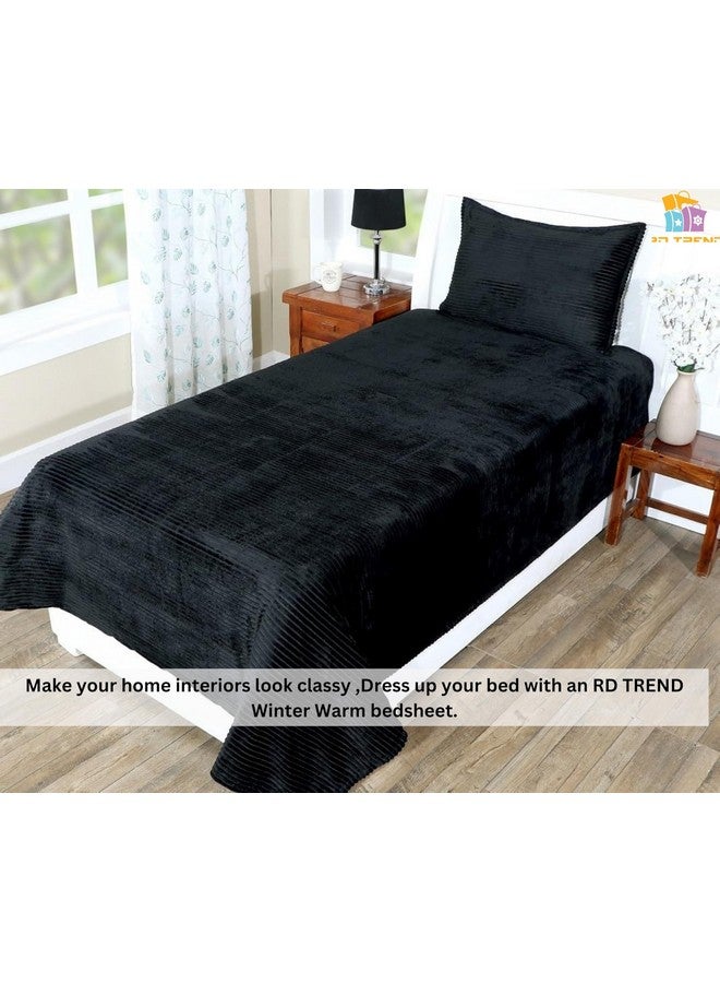 RD TREND 190 GSM Flannel Warm bedsheets for Winter Single Flat Size (60x90 Inches) with 1 Pillow Cover Size (18x28 Inches) Color- Black Pattern-Striped - Image 5