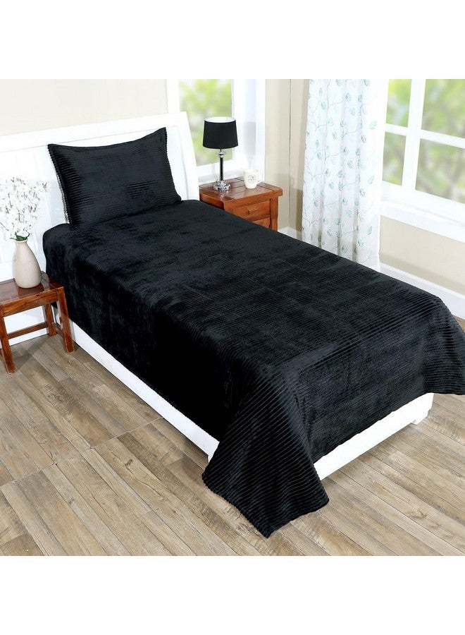 RD TREND 190 GSM Flannel Warm bedsheets for Winter Single Flat Size (60x90 Inches) with 1 Pillow Cover Size (18x28 Inches) Color- Black Pattern-Striped - Image 1