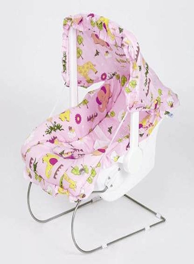 Maanit Multipurpose (10 in 1) Pink Baby Carry cot with Mosquito net and Sun Shade Rocker and Bouncer (Pink) - Image 1