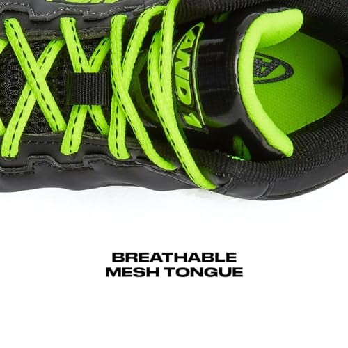 AND1 Showout Girls & Boys Basketball Shoes Kids, Boys High Top Sneakers- Dark Grey/Black/Light Green, 5 Big Kid - Image 4