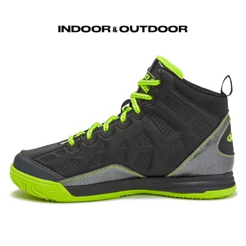 AND1 Showout Girls & Boys Basketball Shoes Kids, Boys High Top Sneakers- Dark Grey/Black/Light Green, 5 Big Kid - Image 2
