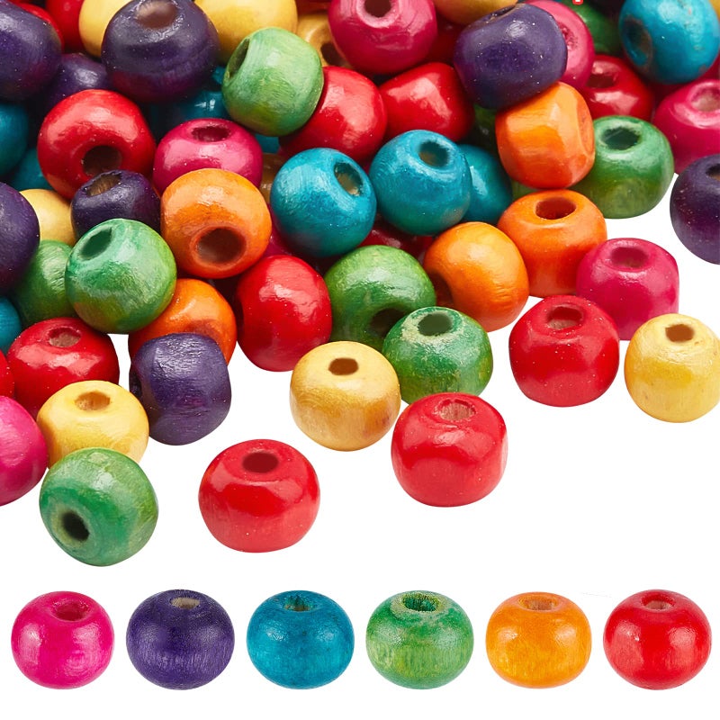 PH PandaHall 200pcs 7mm Wood Beads Mixed Color Macrame Beads Round Wooden Ball Loose Spacer Bead for Jewelry Making Home Decoration Macrame Christmas Halloween Farmhouse Garland Decoration