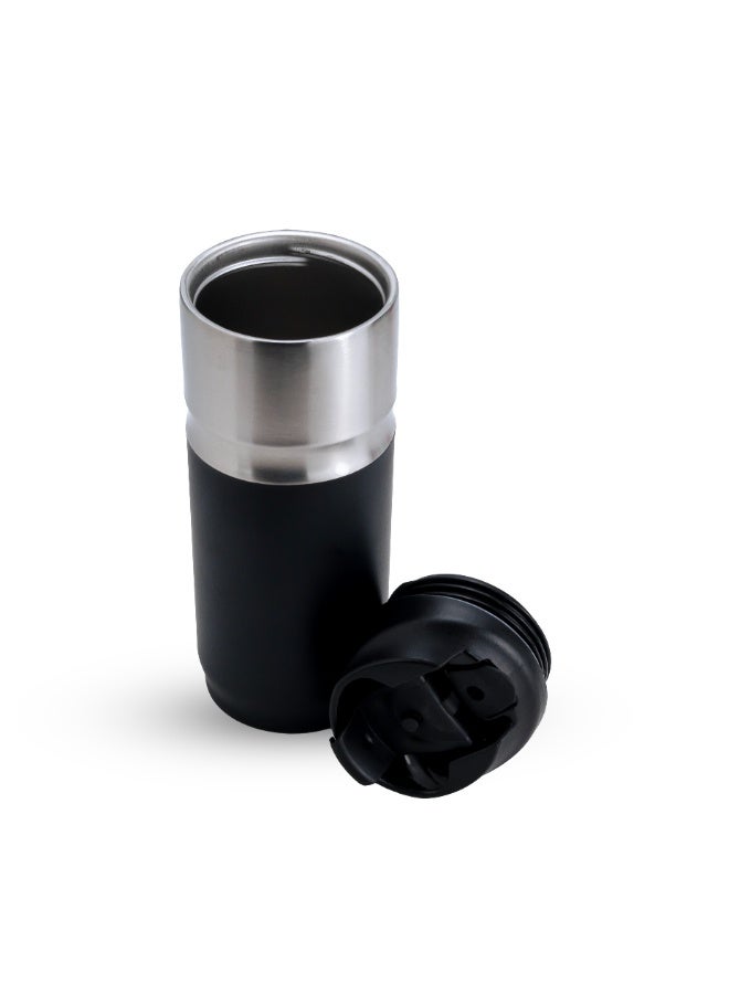 NESSAN Black Dual-Use Travel Mug 380ml - Double Wall Vacuum Insulated Stainless Steel Coffee Cup with Straw & Direct Sip Lid - Image 2