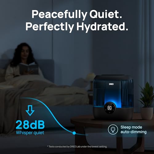 Dreo 6L Top Fill Humidifiers for Bedroom, 60H Runtime Supersized Cool Mist Humidifier for Large Room, 28 dB Quiet Baby Air Humidifiers for Nursery, Plants, Indoor, Night Light, LED Display, Ultrasonic - Image 4