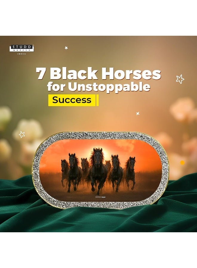 Studd Muffyn | 7 Black Horses Pyrite Plate [Capsule Frame] Vastu Frame | Pyrite Plate | Pyrite Crystal Embedded | Handcrafted | Decorative Showpiece for Home, Office & Workspace - Image 3