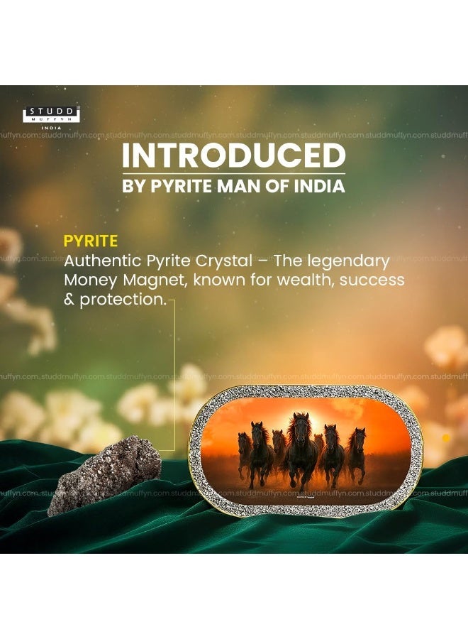Studd Muffyn | 7 Black Horses Pyrite Plate [Capsule Frame] Vastu Frame | Pyrite Plate | Pyrite Crystal Embedded | Handcrafted | Decorative Showpiece for Home, Office & Workspace - Image 4