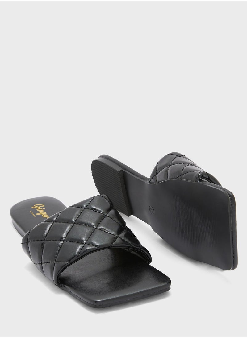 Ginger - Quilted Square Toe Flat Sandal - Image 1