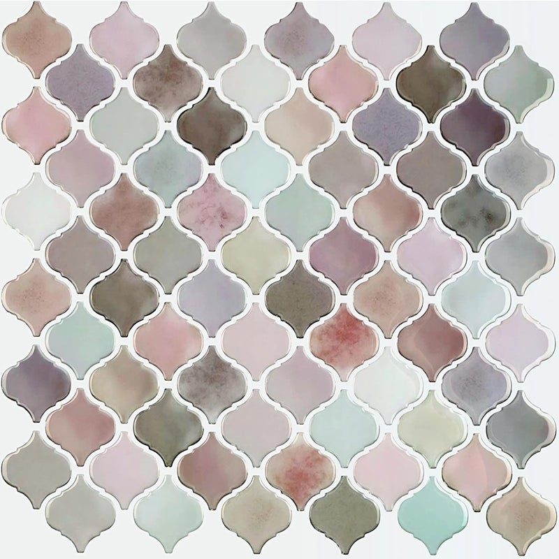 CHIHUT Arabesque Peel and Stick Backsplash 12''x12'' Blush Pink Lavender Mint Green Stick on Backsplash for Kitchen Bathroom Self Adhesive Wall Tiles 16 Sheets Back Splash Marble Tile Stickers - Image 1