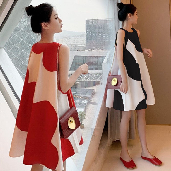 Maternity clothes dress Korean style plus size womens clothing dress summer loose chubby girl sleeveless mid-length dress women Black  - Image 4