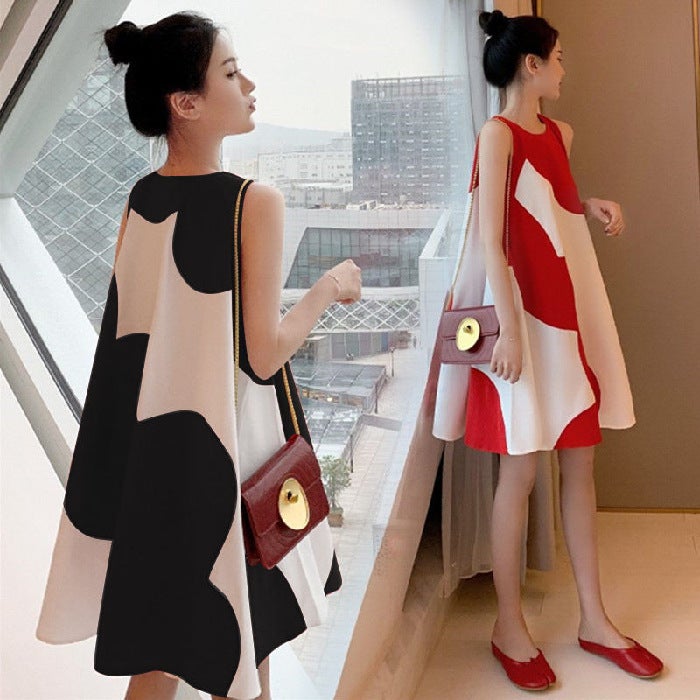 Maternity clothes dress Korean style plus size womens clothing dress summer loose chubby girl sleeveless mid-length dress women Black  - Image 3