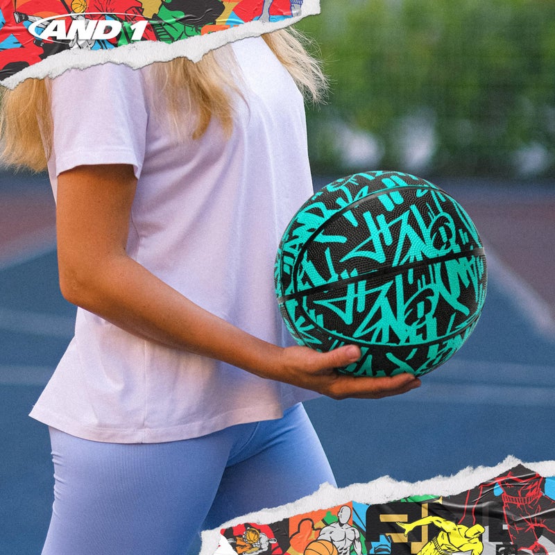 AND1 Fantom Graffiti 28.5 Rubber Basketball - Intermediate Streetball for Indoor/Outdoor Play, Size 6 Includes Pump - Image 5
