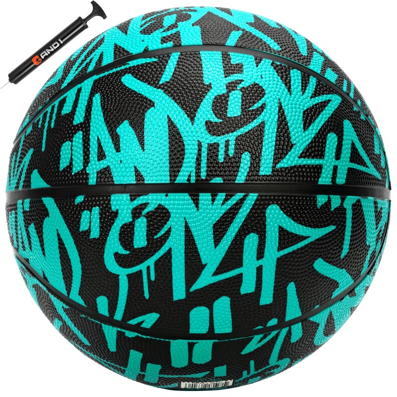 AND1 Fantom Graffiti 28.5 Rubber Basketball - Intermediate Streetball for Indoor/Outdoor Play, Size 6 Includes Pump - Image 1