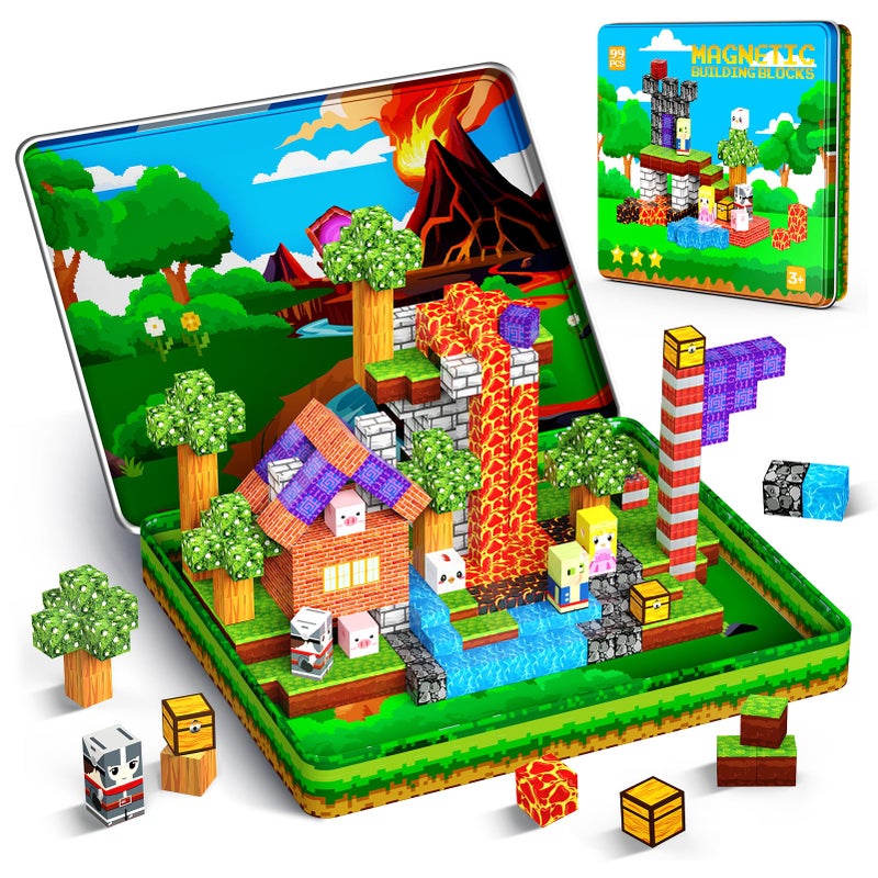 Windidi 99PCS Magnetic Blocks Travel Toys Magnet Building Blocks with Portable Metal Box Mini Construction Travel Magnetic Tiles for Toddlers Boys Age 35 48 812 STEM Sensory Outdoor Travel Toys Gifts - Image 3