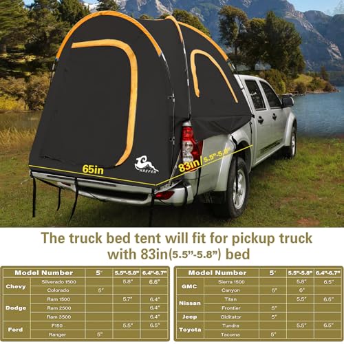 HREFEU Pickup Truck Blackout Tent for for 5.5 FT Bed, 2 Person, NO Rainfly, Waterproof PU2000mm, Camping, Hiking, Fishing, Foldable, Easy Setup, Black - Image 3