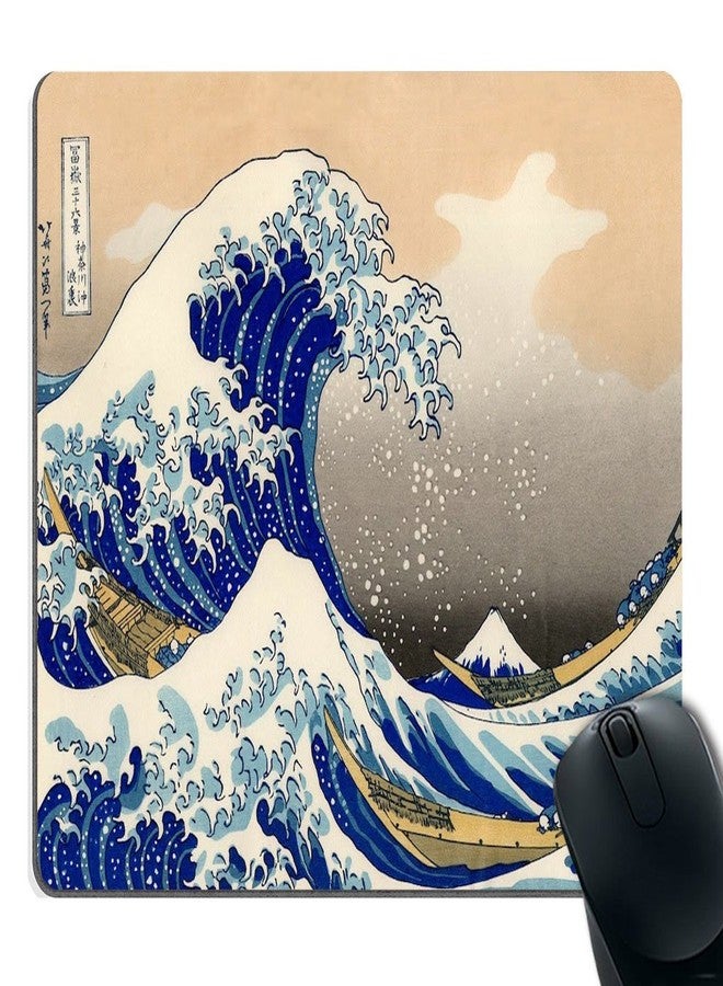 Smooffly لوحة ماوس مزخرفة من سموفلي، مطبوعة عليها لوحة فنية لهوكوساي بعنوان "الموجة العظيمة"، مستطيلة الشكل، مصنوعة من المطاط غير القابل للانزلاق، مناسبة للألعاب. - Image 1