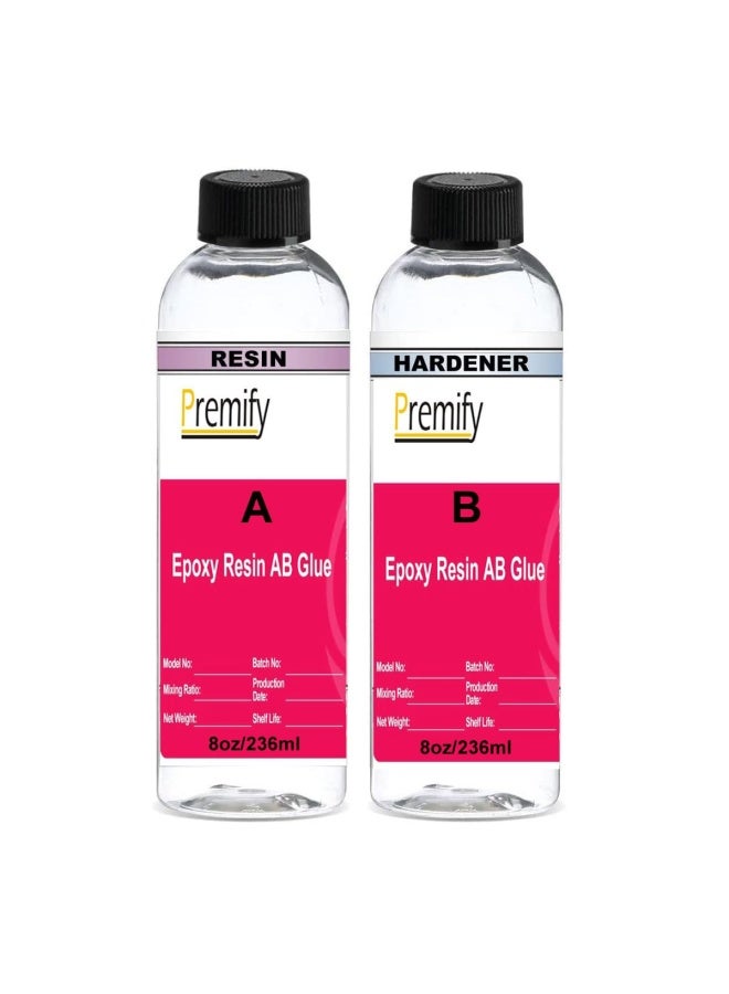 Premify راتنجات الإيبوكسي - 16 أونصة (450 جرامًا) عالي اللمعان (8 أونصة راتنج + 8 أونصة مقوي) مجموعة إيبوكسي الراتنج، خالية من الفقاعات وواضحة تمامًا، غراء إيبوكسي سريع المعالجة لسطح الطاولة، والكونترتوب، والخشب، والمجوهرات، والفنون، والحرف اليدوية - Image 1