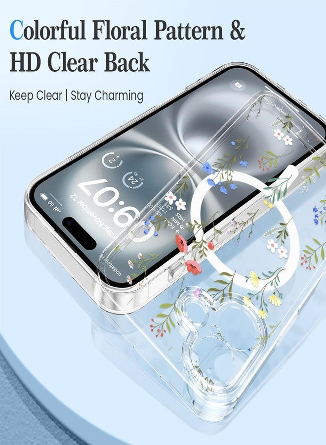 RALEAVO جراب RALEAVO لهاتف iPhone 16، [متوافق مع Magsafe] جراب مغناطيسي واقٍ مقاوم للصدمات بنقشة زهور، جراب سيليكون شفاف مضاد للاصفرار لهاتف iPhone 16 - ديزي - Image 2