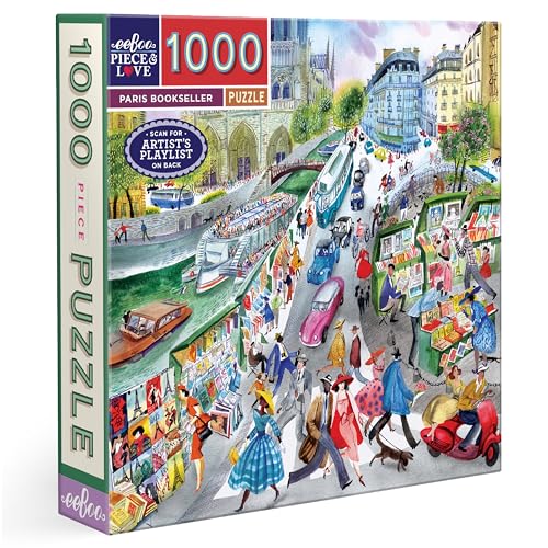 eeboo لعبة بازل eeBoo 1000 قطعة بائع الكتب في باريس للبالغين مربع 23 × 23 مصنوعة من لوح معاد تدويره وحبر نباتي - Image 1