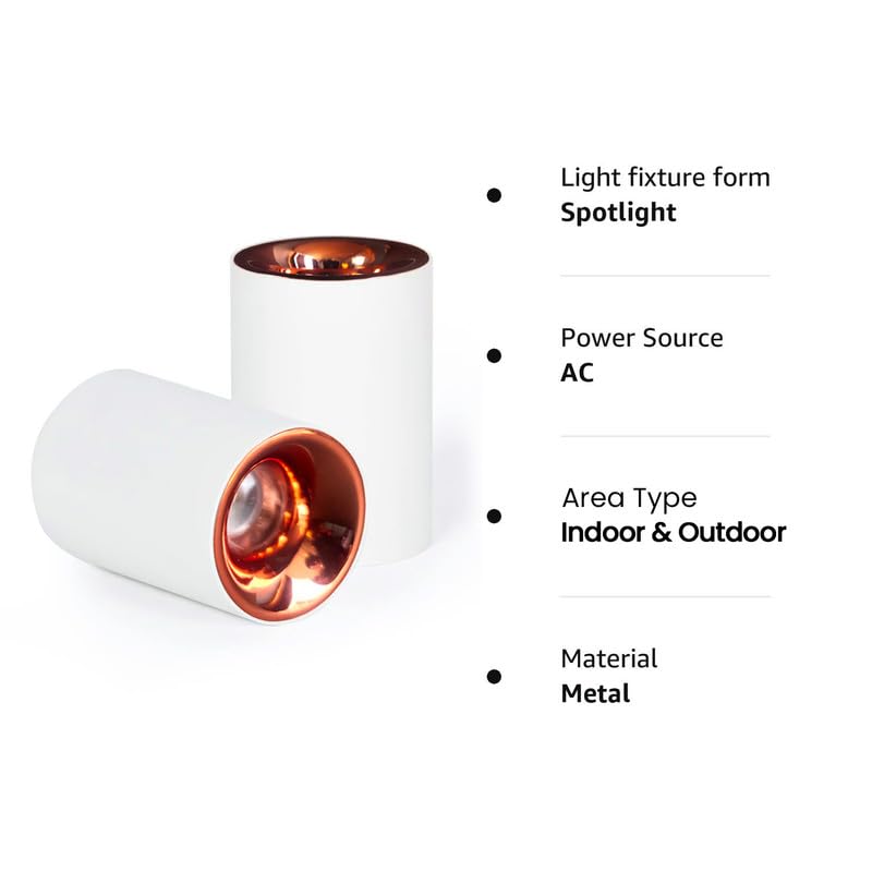 Harold Electricals Harold Electricals 20 Watt White Body Antiglare LED Round Cylinderical Surface COB Spotlight Ceiling Downlight for Home Office Indoor Outdoor Rose Gold Reflector Cool White Pack of 1 - Image 4