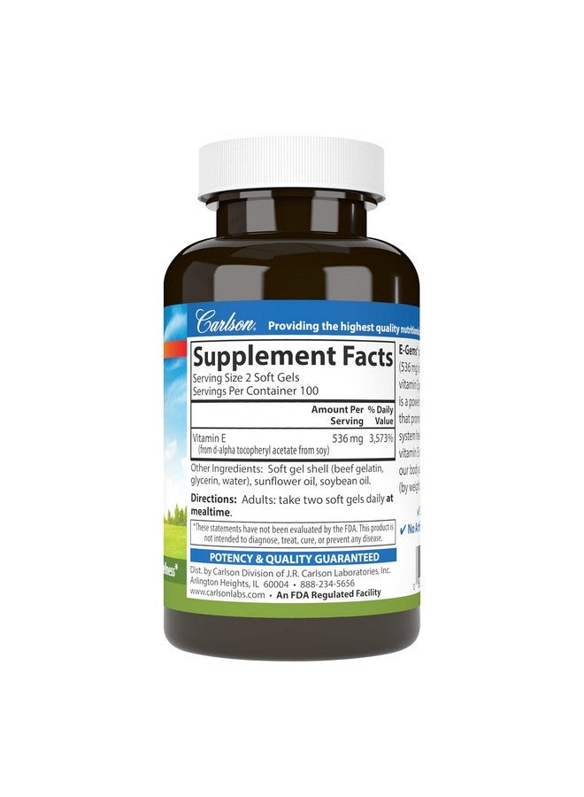 Carlson كارلسون - إي جيمز، 800 وحدة دولية (536 ملغ)، صحة القلب والرفاهية المثلى، مضاد أكسدة، 100 كبسولة لينة - Image 2