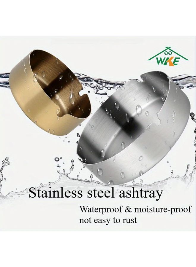 6 Pcs Golden Stainless Steel Ashtrays Windproof Shatterproof Easy Clean Portable - Image 2