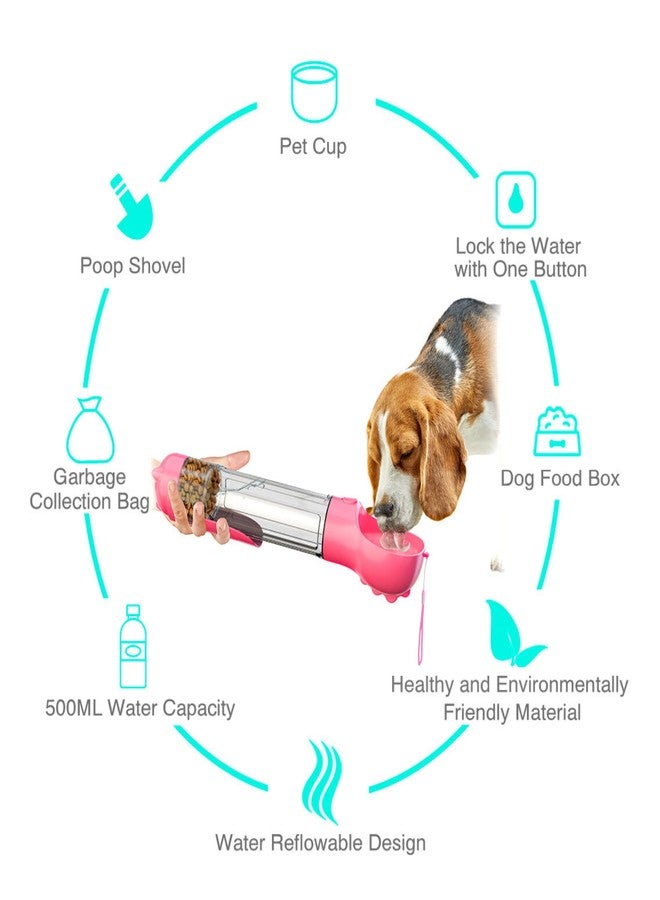 DoqiPaw Dog Travel Water Bottle Leak Proof No Spill Lead Leash Waterer Feeder Accessory Alternative to Dispenser Portable Pet Bowl Large Dogs(500ml) (Pink) - Image 2