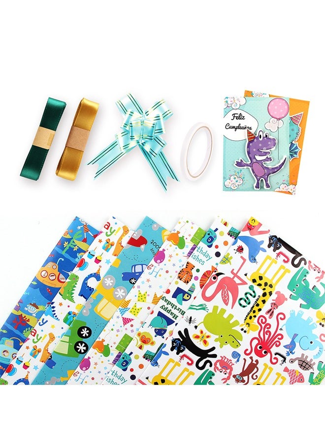 Zeemey 6 Sheets Gift Wrapping Paper With Accessories,Holiday Gift Wrapping Paper,Birthday Gift Box Gift Wrapping DIY, Gift Wrapping Paper for Birthday, Holiday, Wedding, Party,Kids Gift Wrapping (70cmX50cm)  - Image 1